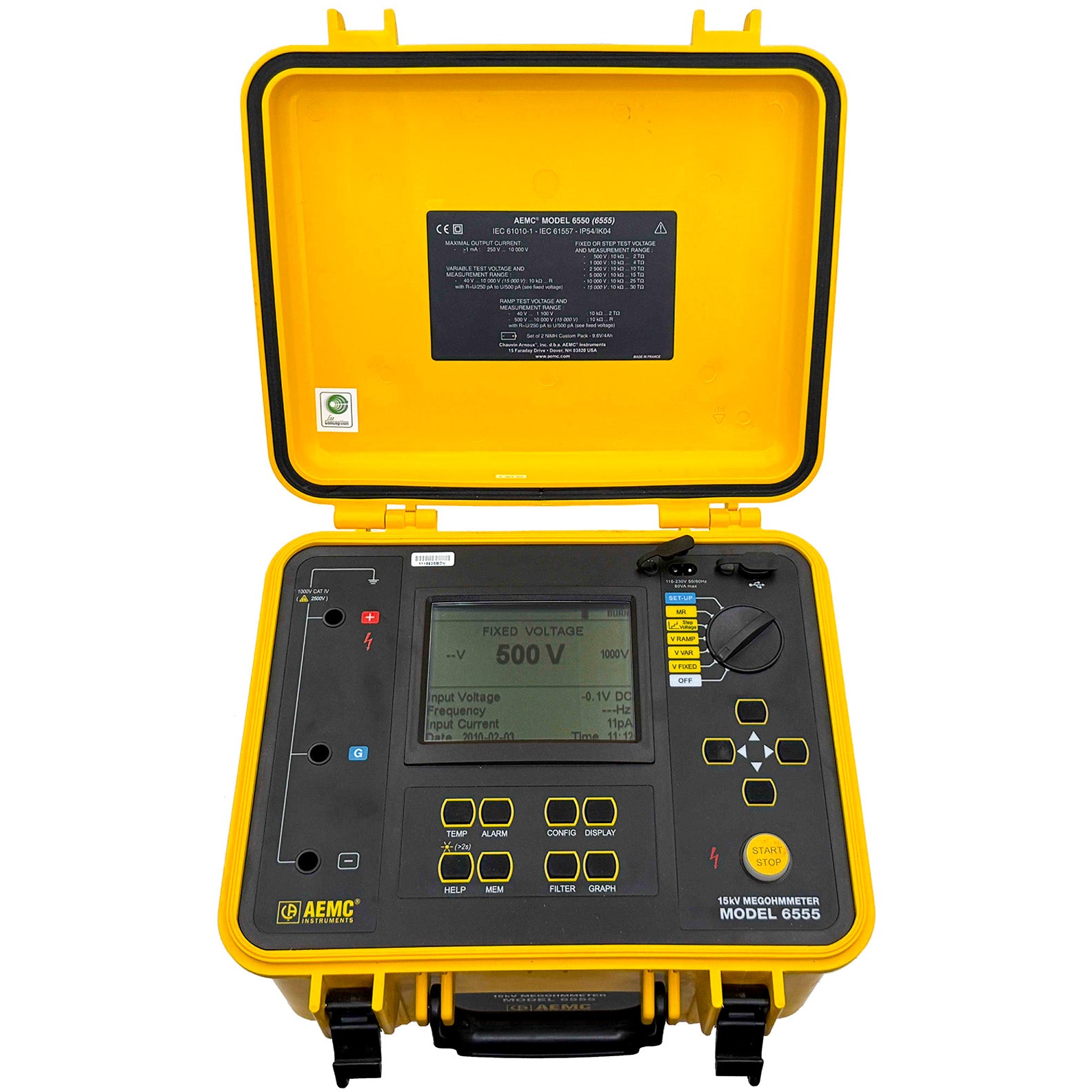 AEMC 6555 Megohmmeter, 40 V to 15 kV, 10 kΩ to 30 TΩ, 2130.32
