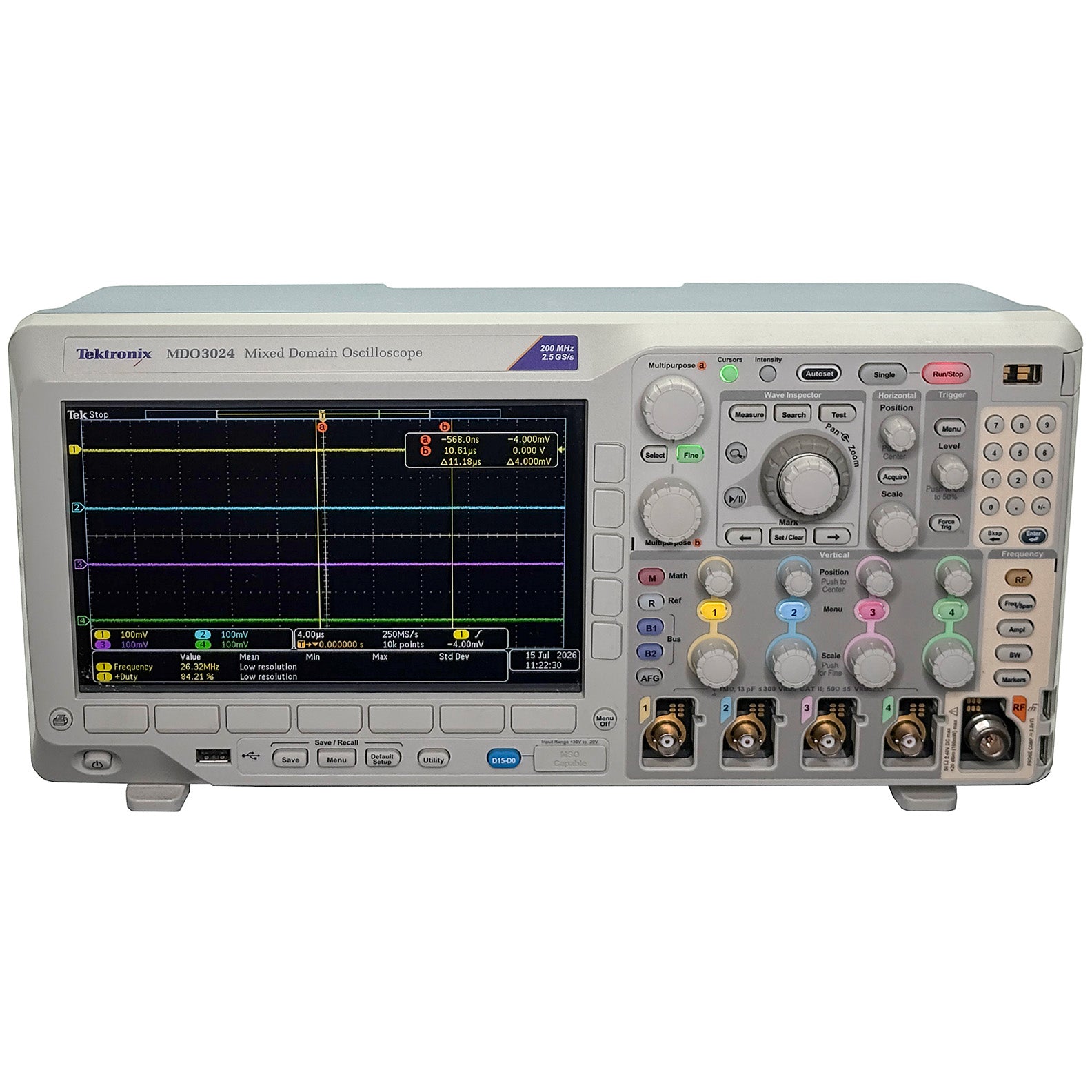 Tektronix MDO3024 Mixed Domain Oscilloscope, 4 Channel, 200 MHz, 2.5 GS/s